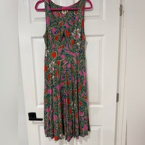Anthropology Lilka Sleeveless Paisley Print Midi Dress in Pink & Green  large